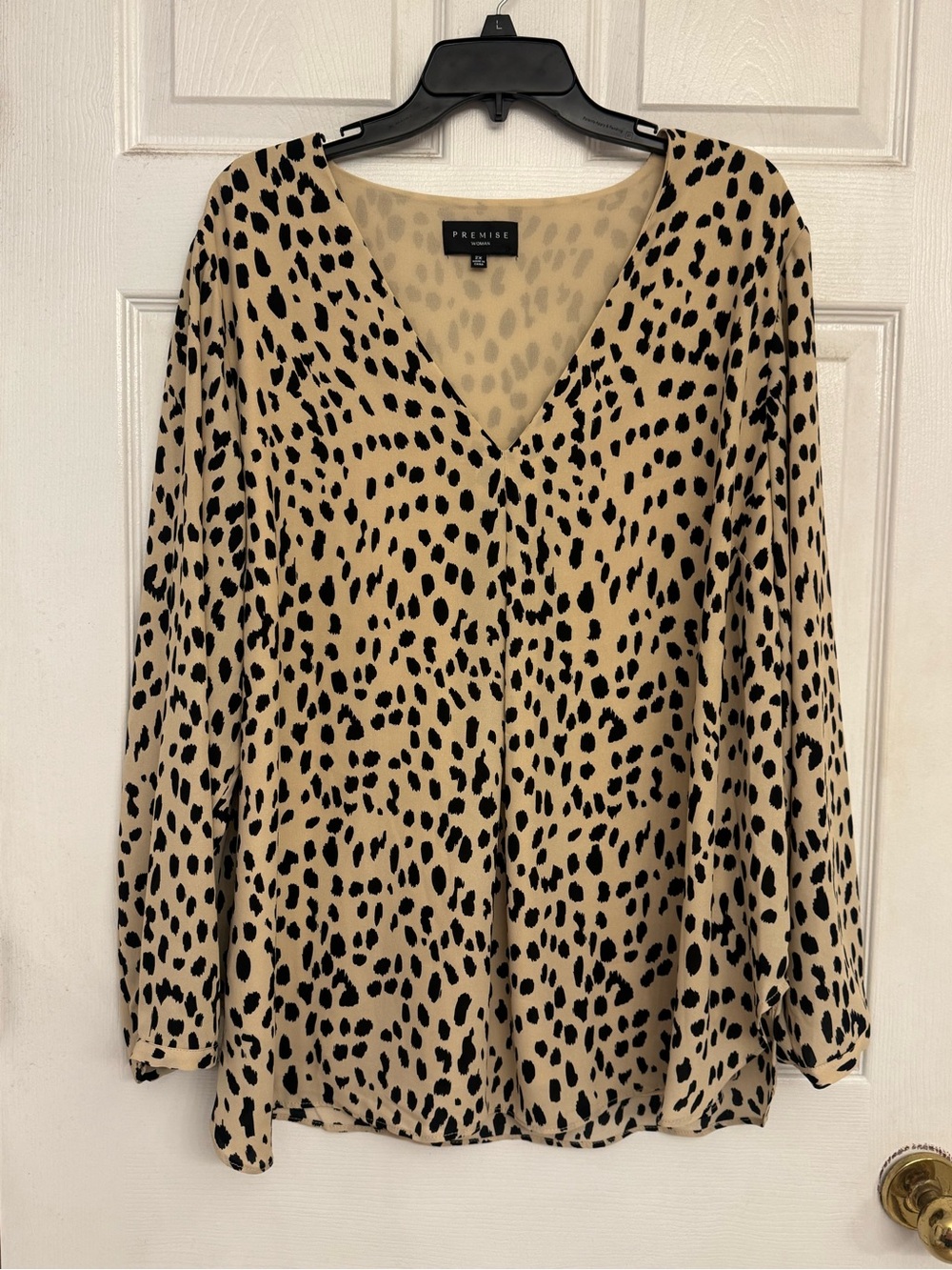 Premise Beige and Black Leopard-Print V-Neck Blouse